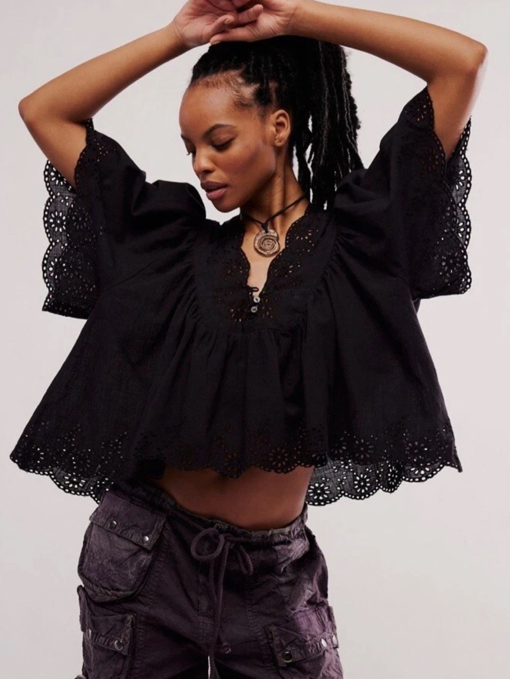 Free People Costa Eyelet Top Size Medium